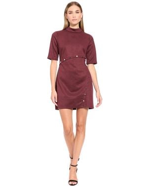 Donna Morgan Faux Suede Elbow Sleeve Mock Neck Mini Dress - Red