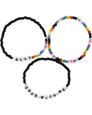 Rebl Jewelry 3-piece Beaded Stretch Bracelet Set Ally And Safe With Me - Metallic