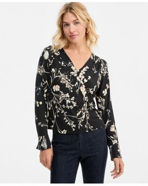 INC International Concepts Floral Long-sleeve Blouse - Black