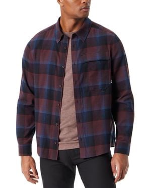 BASS OUTDOOR Classic Fit Plaid Button-front Stretch Flannel Shirt - Blue