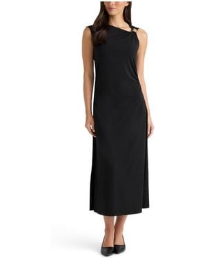 Ellen Tracy Sleeveless Asymmetrical-neck Knit Dress - Black
