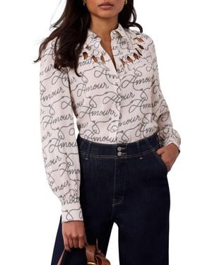Mint Velvet Amour Print Bow Shirt - Blue