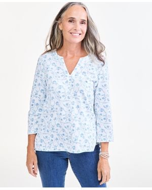 Style & Co. Floral-print Split Neck 3/4-sleeve Tunic - White