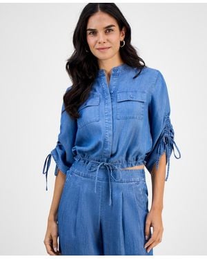 INC International Concepts Petite Button-front Chambray Shirt - Blue