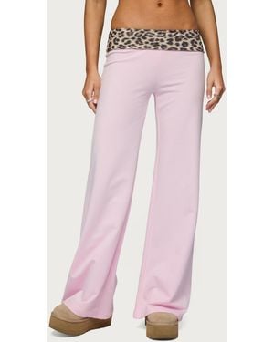 Edikted Leopard Fold Over Pants - Pink