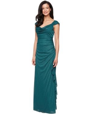 Alex Evenings Petite Cowl Neck Long Dress - Blue