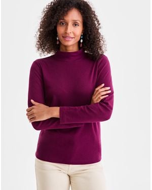 Style & Co. Cotton Mock-neck Long-sleeve Tee - Purple