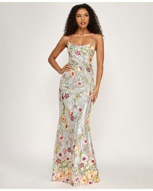 City Studios V-neck Floral Embroidered Sequin Maxi Dress - Multicolor