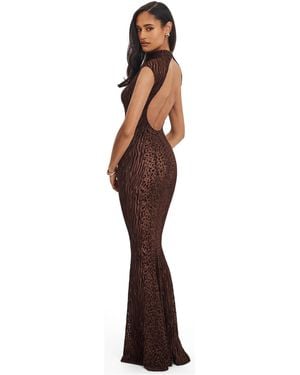 Miss Circle Tyanna Burnout Velvet Mesh Backless Mermaid Maxi Dress - Brown