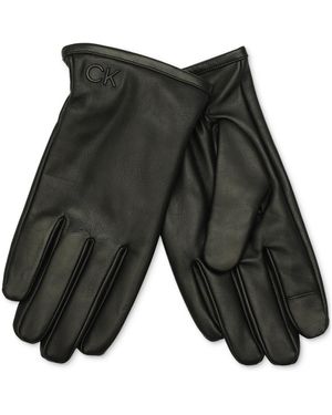Calvin Klein Injected Leather Gloves - Gray