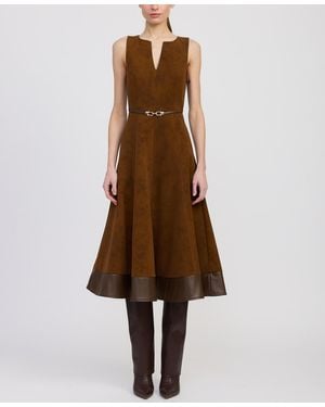 En Saison Eloise V-neck A-line Sleeveless Midi Dress - Brown