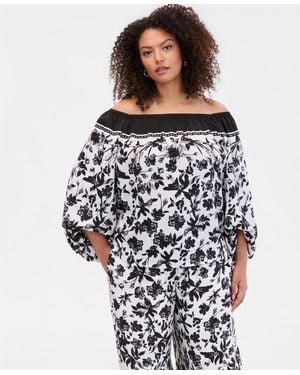 INC International Concepts Plus Size Off-the-shoulder Bubble-sleeve Top - White