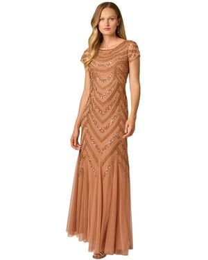 Adrianna Papell Embellished Godet-inset Gown - Brown