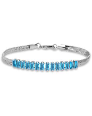 Macy's Herringbone 5 Ct. T.w Blue Cubic Zirconia Baguette Stones On Herringbone Chain Tennis Bracelet