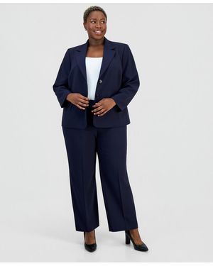 Le Suit Plus Size Four-pocket Jacket & Fly-front Wide-leg Pants Suit - Blue