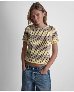 DKNY Stripe Pointelle Cropped Pull-on Sweater - Multicolor