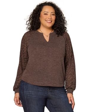 Democracy Plus Size Mandarin Collar Top - Brown