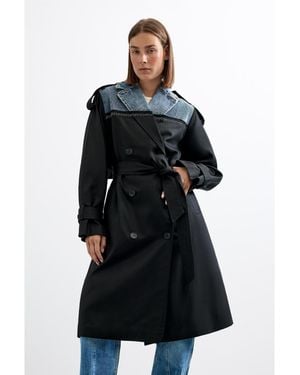 Desigual Long Trench Coat - Black