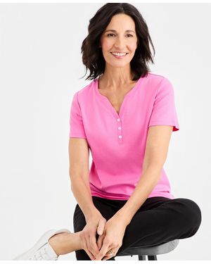 Style & Co. Petite Cotton Henley Short-sleeve T-shirt - Pink