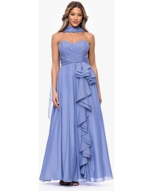Xscape Scarf Detail Strapless Gown - Blue