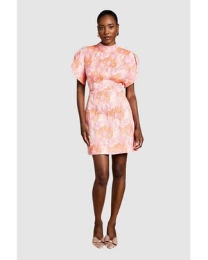 Coast Metallic Puff Sleeve Jacquard Mini Dress in Pink | Lyst