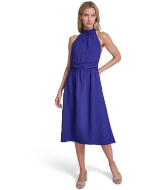 Calvin Klein Halter Neck Twist-waist Midi Dress - Blue