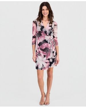 Anne Klein Floral Printed Faux-wrap Dress - Red