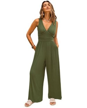 CUPSHE V-neckline Pull-on Wide-leg Pants - Green