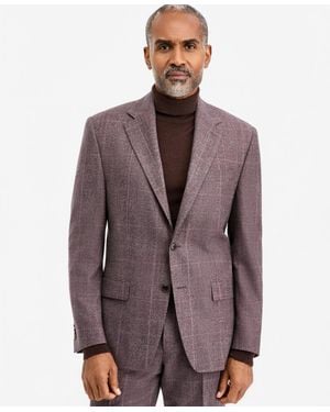 Michael Kors Classic-fit Wool-blend Stretch Plaid Suit Separate Jacket - Brown
