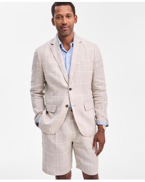 Club Room Classic-fit Window Pane Linen Blazer - Natural