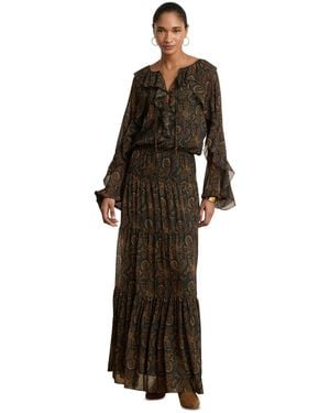 Ralph Lauren Paisley Long Sleeve Tiered Maxi Dress - White