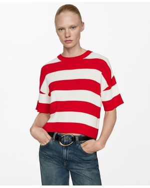 Mango Ribbed Knit T-shirt - Red