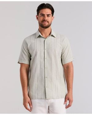 Cubavera Linen Blend Dobby Panel Shirt - Gray