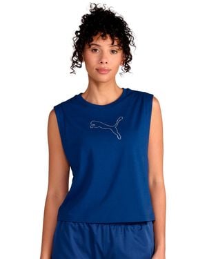 PUMA Rhinestone Cat Logo Relaxed Crewneck Tank Top - Blue