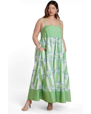 Eloquii Plus Size Printed Relaxed Maxi Dress - Green