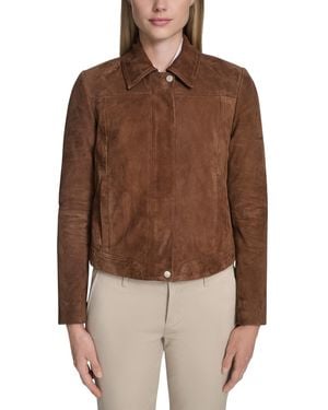 Cole Haan Zip Front Suede Jacket - Brown