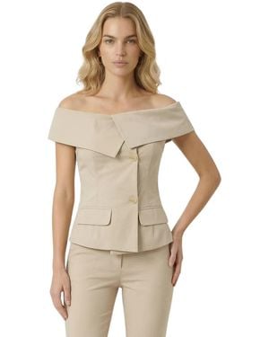 Modenaire Off-the-shoulder Foldover-collar Top - Natural