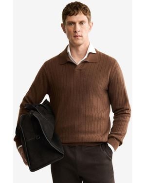 Mango Cashmere Polo Sweater - Brown