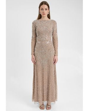 MARYISA Modest Embellished Sequin Beaded Dress Maxi With Detailed Design - Natural