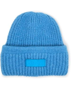 Steve Madden Mixed Knit Tonal Patch Beanie - Blue
