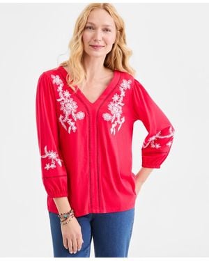 Style & Co. Embroidered V-neck 3/4-sleeve Top