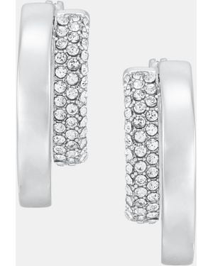 DKNY Metal-tone Pave Double Hoop Earrings - White