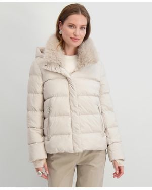 Tahari Faux-fur-collar Hooded Puffer Coat - Natural