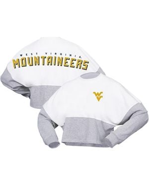 Spirit Jersey West Virginia Mountaineers Heather Block Cropped Long Sleeve Jersey T-shirt - White