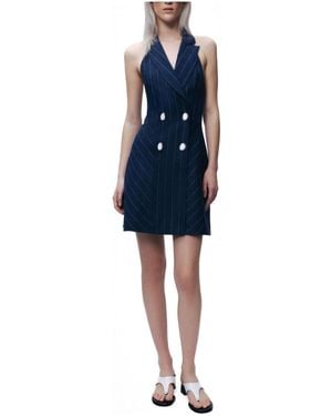 Nocturne Pinstripe Double-breasted Halter Mini Dress - Blue