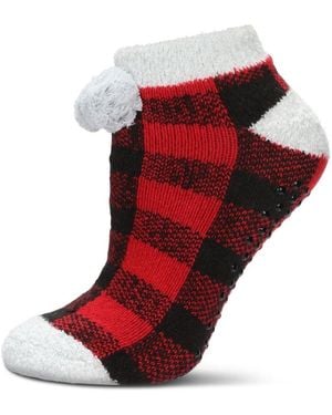 Memoi Buffalo Plaid Buttersoft Plush Lined Low Cut Socks - Red