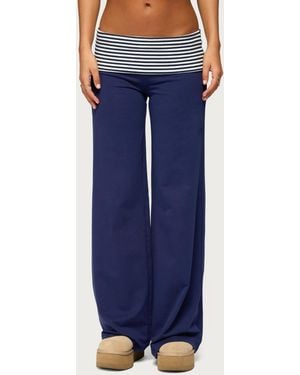 Edikted Maci Striped Foldover Pants - Blue