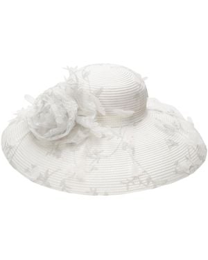 August Accessories Butterfly Sheer Overlay Widebrim Hat - White