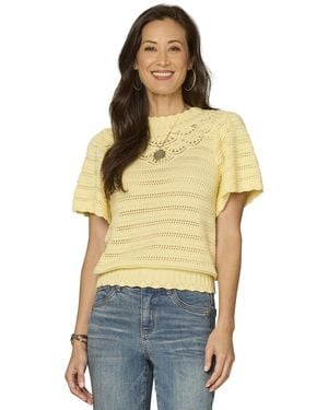 Democracy Petite Flutter Crochet Yoke Sweater - Natural