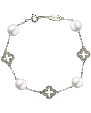 SUZY LEVIAN NEW YORK Suzy Levian Sterling Silver Clover White Sapphire And Cultured Pearl Bracelet - Metallic